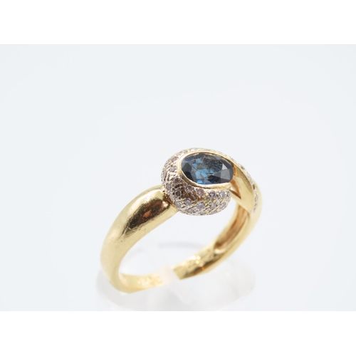 55 - Sapphire and Diamond Ladies Ring Mounted on 18 Carat Yellow Gold Band Ring Size N and a Half