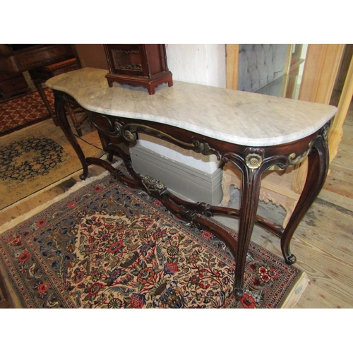 Marble Top Console Table Walnut with Gilded Decoration Shaped Form Supports Approximately 5ft Wide x 33 Inches High