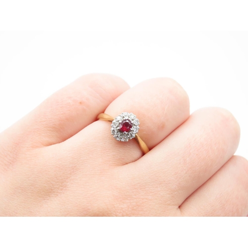 57 - Ruby and Diamond Ladies Cluster Ring Mounted on 18 Carat Yellow Gold Ring Size N