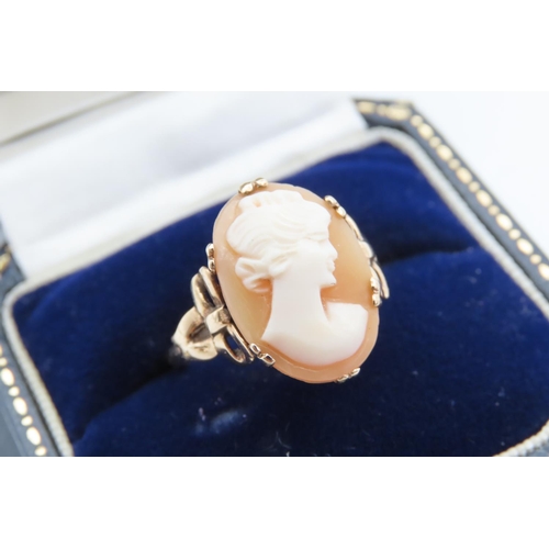 60 - Cameo Maiden Head Ladies Ring with Pierced Bow Design to Shoulders Mounted on 9 Carat Yellow Gold Ba... 
