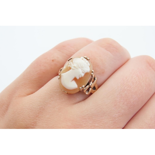 60 - Cameo Maiden Head Ladies Ring with Pierced Bow Design to Shoulders Mounted on 9 Carat Yellow Gold Ba... 