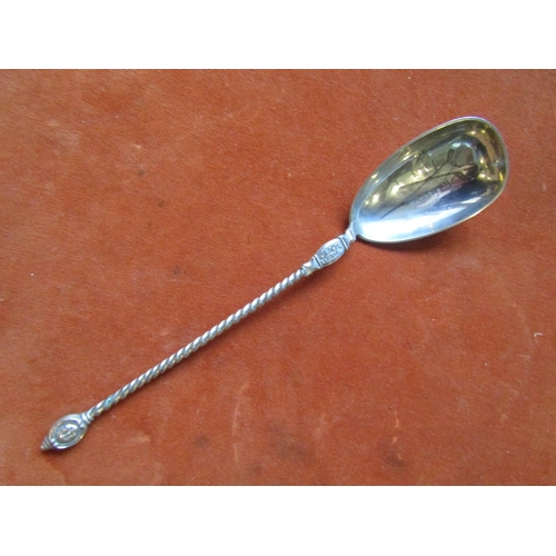 Ramsey Isle of Man Silver Spoon with Twist Form Handle Approximately 9 Inches Long