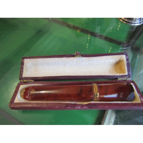 678 - Victorian Amber 9 Carat Rose Gold Mounted Cigarette Holder with Original Presentation Case