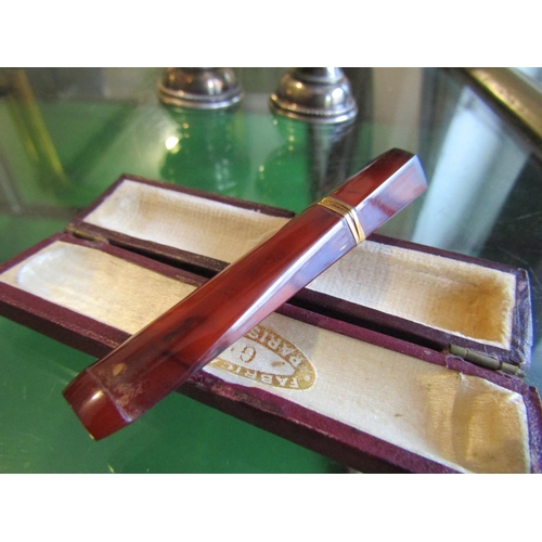 678 - Victorian Amber 9 Carat Rose Gold Mounted Cigarette Holder with Original Presentation Case