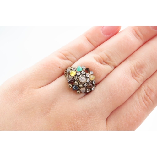 68 - Tutti Frutti Cluster Ring Including Sapphires, Emeralds, Garnets Ring Size L Mounted on 9 Carat Yell... 