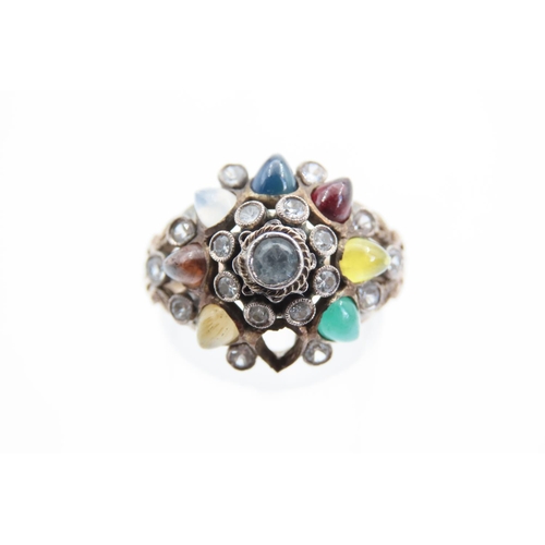 68 - Tutti Frutti Cluster Ring Including Sapphires, Emeralds, Garnets Ring Size L Mounted on 9 Carat Yell... 