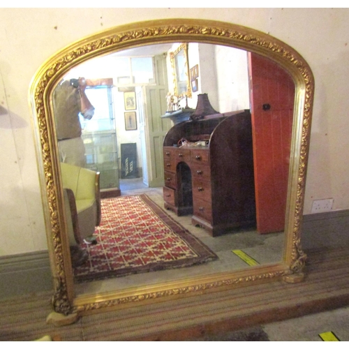 688 - Gilded Overmantle Mirror Dome Form Approximately 3ft 8 Inches Wide x 4ft High