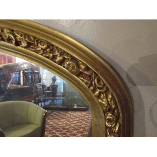 688 - Gilded Overmantle Mirror Dome Form Approximately 3ft 8 Inches Wide x 4ft High