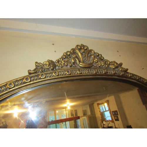 689 - Carved Giltwood Overmantle Mirror Upper Cartouche Decoration Side Carvings Approximately 4ft Wide x ... 