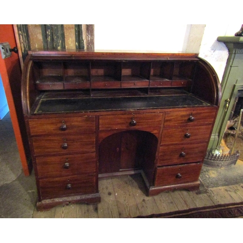 690 - Irish Regency Mahogany Tambour Front Rolltop Desk Fitted Interior above Nine Drawers Generous Size A... 