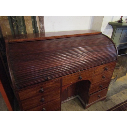 690 - Irish Regency Mahogany Tambour Front Rolltop Desk Fitted Interior above Nine Drawers Generous Size A... 