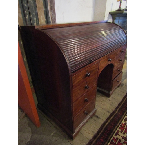 690 - Irish Regency Mahogany Tambour Front Rolltop Desk Fitted Interior above Nine Drawers Generous Size A... 