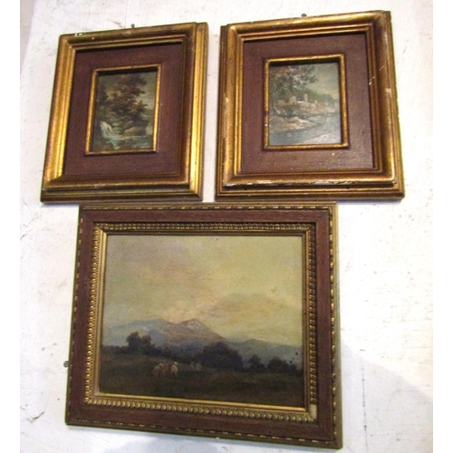 691 - Three Antique Oil Paintings Landscapes Largest Approximately 5 Inches High x 6 Inches Wide