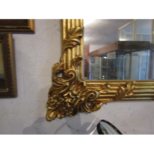 692 - Square Form Carved Giltwood Wall Mirror Reeded Surround Decoration Approximately 3ft x 3ft