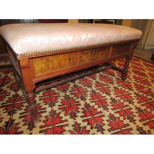 699 - Antique Burr Walnut Window or Duet Stool Marquetry Decorated Lift Up Top Approximately 3ft 6 Inches ... 