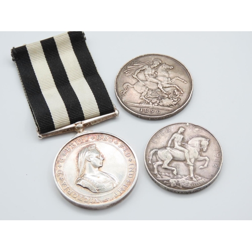 7 - Military Medal Silver and Two Silver Coins Dated 1896 and 1918