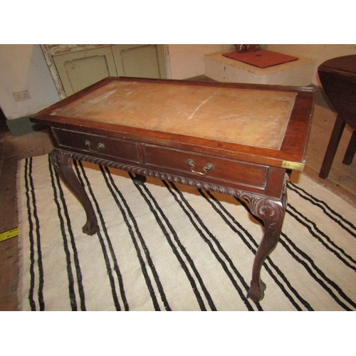 705 - Writing Desk Inset Leather Top above Chippendale Claw and Ball Supports Approximately 3ft Wide x 31 ... 