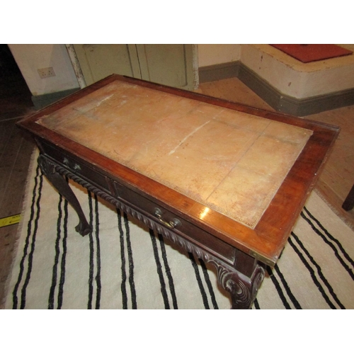 705 - Writing Desk Inset Leather Top above Chippendale Claw and Ball Supports Approximately 3ft Wide x 31 ... 