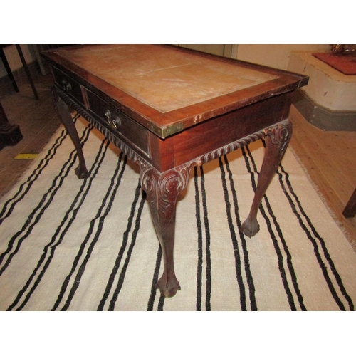 705 - Writing Desk Inset Leather Top above Chippendale Claw and Ball Supports Approximately 3ft Wide x 31 ... 