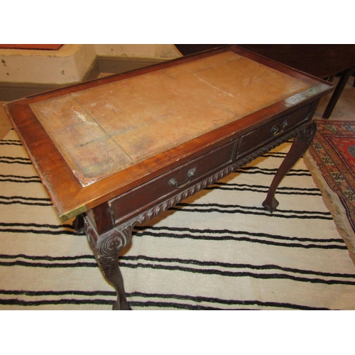 705 - Writing Desk Inset Leather Top above Chippendale Claw and Ball Supports Approximately 3ft Wide x 31 ... 