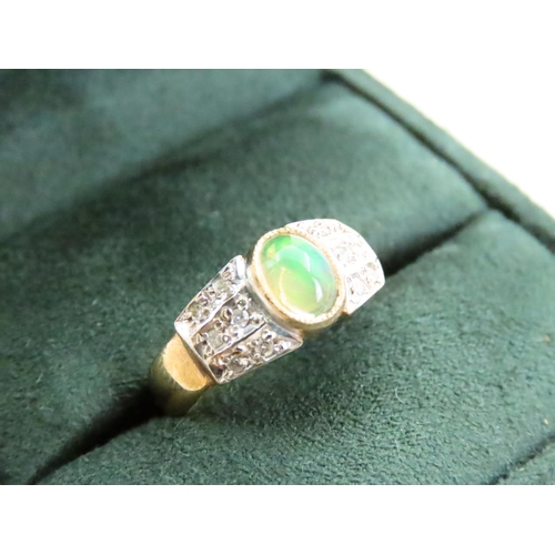 71 - Opal and Diamond Ladies Ring Mounted on 9 Carat Gold Ring Size M