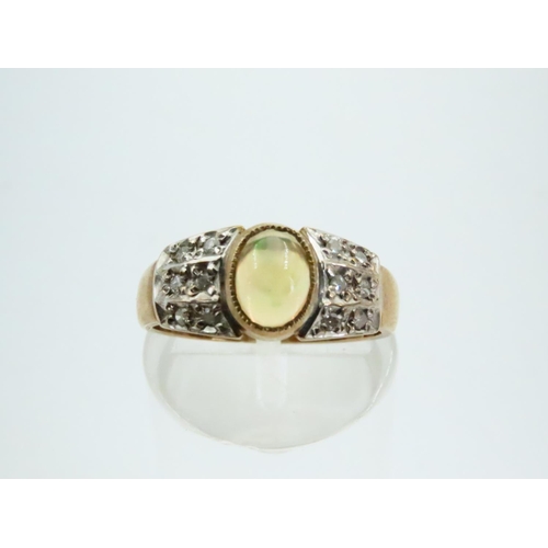 71 - Opal and Diamond Ladies Ring Mounted on 9 Carat Gold Ring Size M