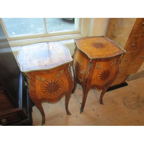 715 - Pair of Kingswood Marquetry Decorated Side Stands Single Drawers above Cupboard Bases Shaped Support... 