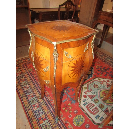 715 - Pair of Kingswood Marquetry Decorated Side Stands Single Drawers above Cupboard Bases Shaped Support... 