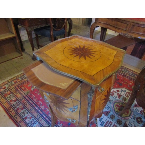 715 - Pair of Kingswood Marquetry Decorated Side Stands Single Drawers above Cupboard Bases Shaped Support... 