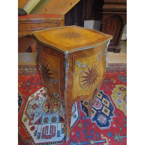 715 - Pair of Kingswood Marquetry Decorated Side Stands Single Drawers above Cupboard Bases Shaped Support... 