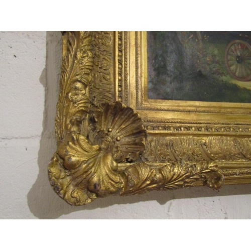 718 - Large Gilt Framed Picture Coaching Scene Oil on Canvas Coaching Scene Canvas Size Approximately 24 I... 