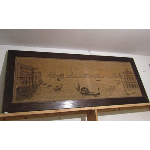 720 - Rosewood Framed Tapestry Panel Venice Approximately 5ft Wide