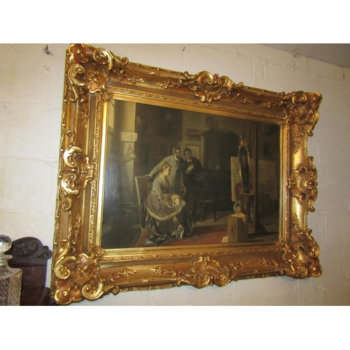 721 - Large Gilt Framed Oleograph Interior Scene Approximately 24 Inches Wide x 34 Inches Wide contained w... 