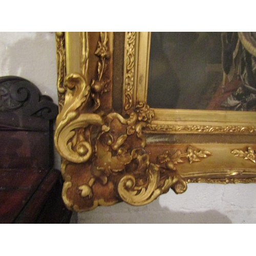 721 - Large Gilt Framed Oleograph Interior Scene Approximately 24 Inches Wide x 34 Inches Wide contained w... 