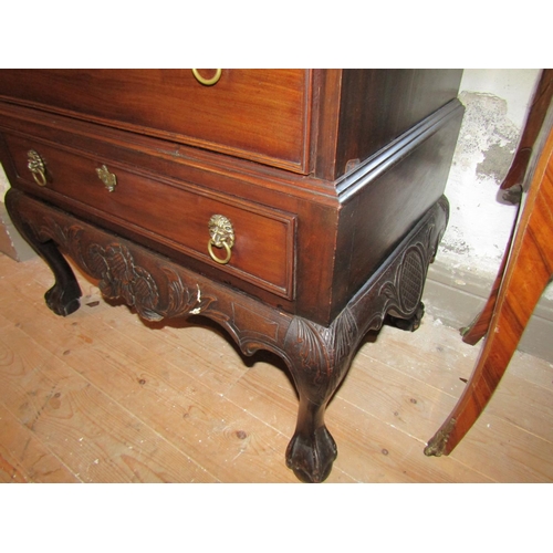 725 - Irish Chippendale Tall Chest Five Graduated Drawers above Well Carved Frieze Antique Approximately 5... 