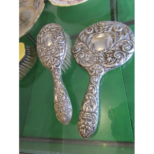 732 - Ladies Victorian Silver Mounted Hand Mirror with Matching Silver Hairbrush Two Items in Lot