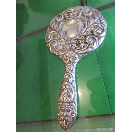 732 - Ladies Victorian Silver Mounted Hand Mirror with Matching Silver Hairbrush Two Items in Lot