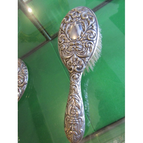 732 - Ladies Victorian Silver Mounted Hand Mirror with Matching Silver Hairbrush Two Items in Lot