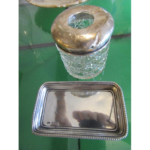 734 - Silver Mounted Cut Crystal Tissue Jar and Silver Pin Tidy Dish Two Items in Lot