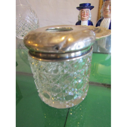 734 - Silver Mounted Cut Crystal Tissue Jar and Silver Pin Tidy Dish Two Items in Lot