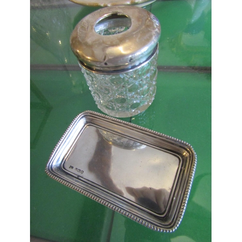 734 - Silver Mounted Cut Crystal Tissue Jar and Silver Pin Tidy Dish Two Items in Lot