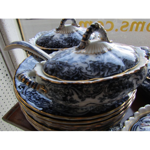 737 - Chatsworth Pattern Blue and White Tureens with Dinner Plates and Tureen Spoon Quantity As Photograph... 