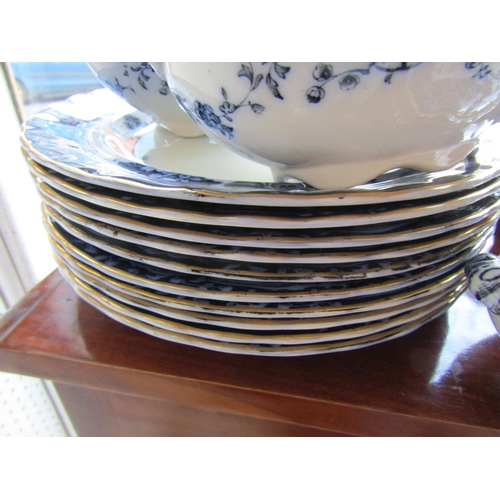 737 - Chatsworth Pattern Blue and White Tureens with Dinner Plates and Tureen Spoon Quantity As Photograph... 