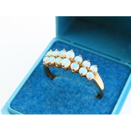 74 - 9 Carat Yellow Gold Twin Row Opal Set Ladies Ring Size Z