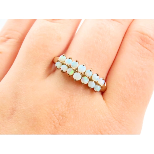 74 - 9 Carat Yellow Gold Twin Row Opal Set Ladies Ring Size Z