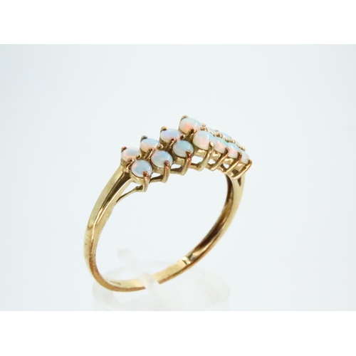 74 - 9 Carat Yellow Gold Twin Row Opal Set Ladies Ring Size Z