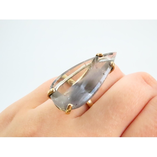 76 - Modernist Pear Cut Quartz Ladies Ring in Four Claw Setting Mounted on 9 Carat Gold Band Ring Size M ... 