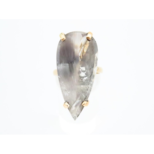 76 - Modernist Pear Cut Quartz Ladies Ring in Four Claw Setting Mounted on 9 Carat Gold Band Ring Size M ... 