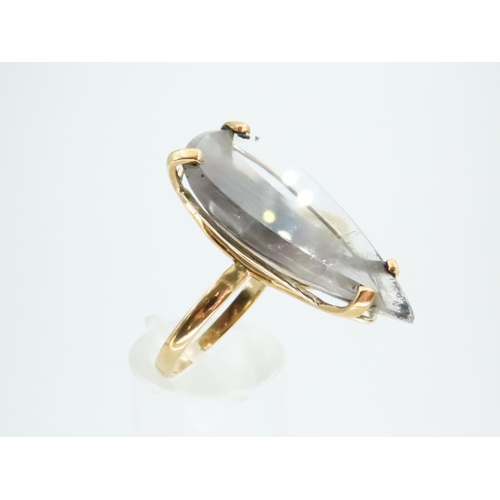 76 - Modernist Pear Cut Quartz Ladies Ring in Four Claw Setting Mounted on 9 Carat Gold Band Ring Size M ... 