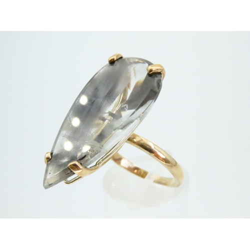 76 - Modernist Pear Cut Quartz Ladies Ring in Four Claw Setting Mounted on 9 Carat Gold Band Ring Size M ... 